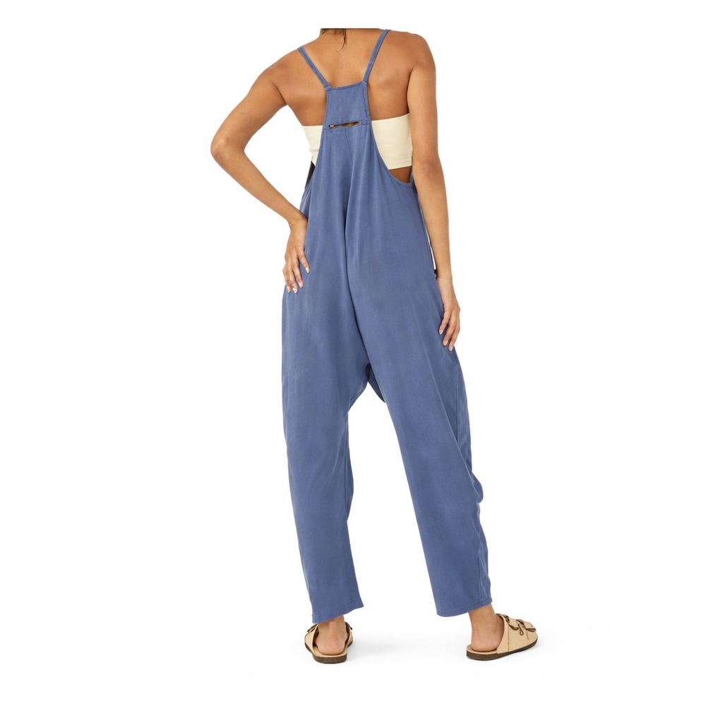 Blue Harem Boho Relaxed Fit Drop Crotch Summer Jumpsuit with Pockets Size S - Picture 2 of 6